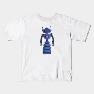 Dark Blue Cute Girl Robot Kids T-Shirt